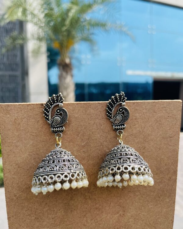 Oxidised long peacock jhumka