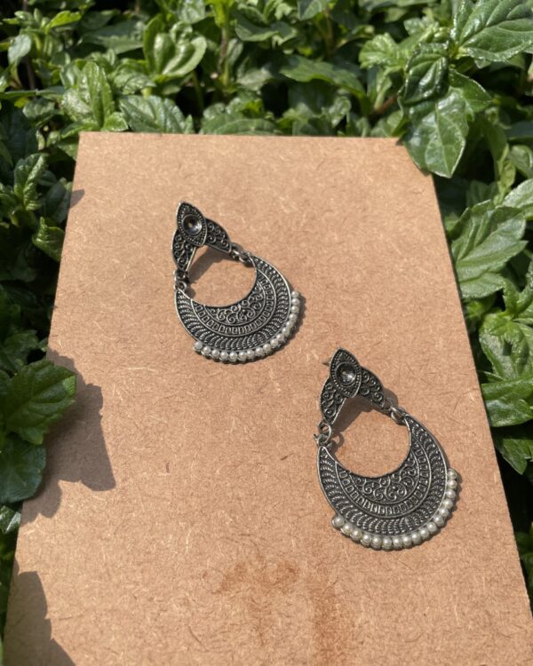 Oxidised pearl beaded chandelier earrings