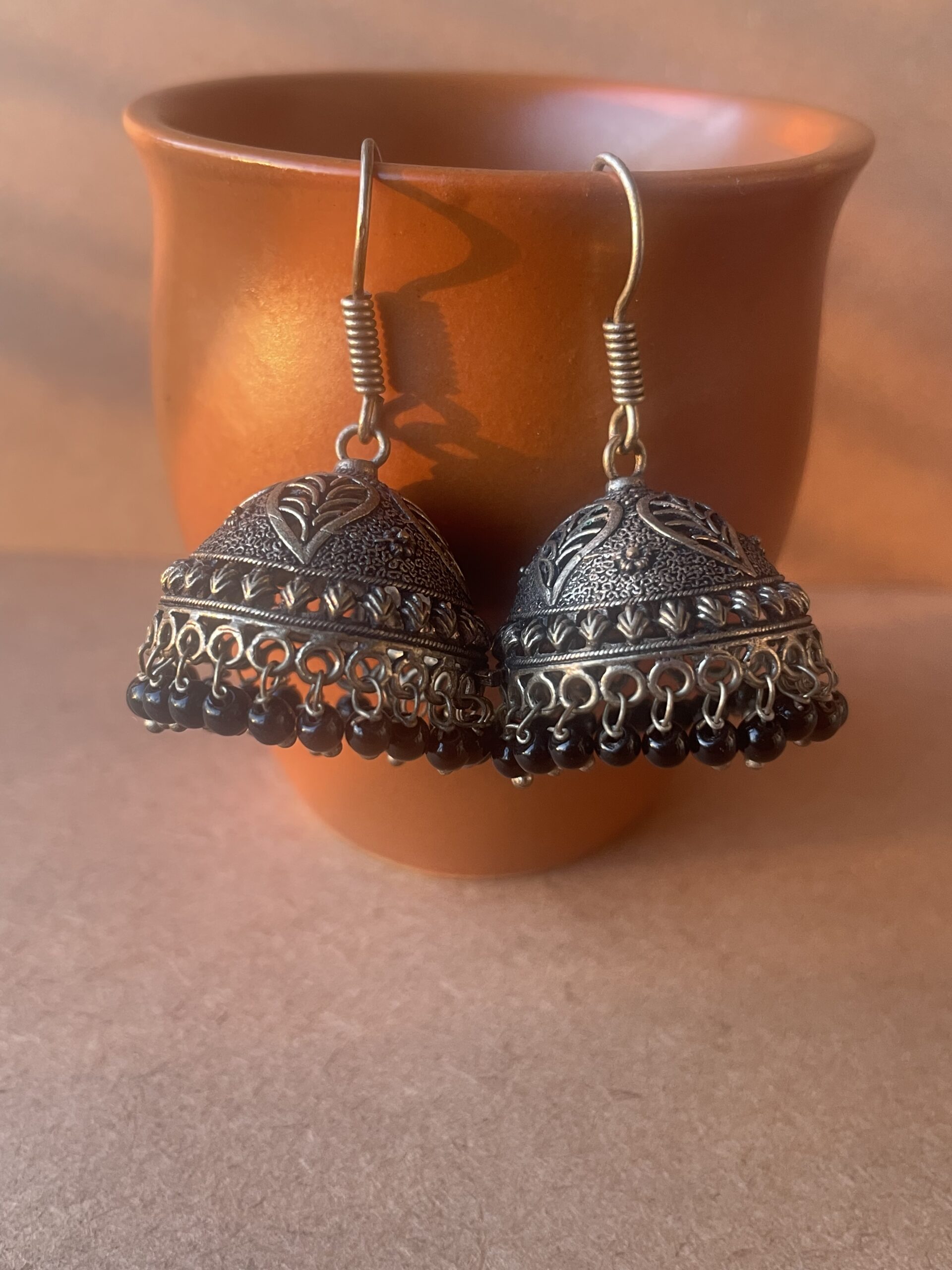 Oxidised leaf jhumka