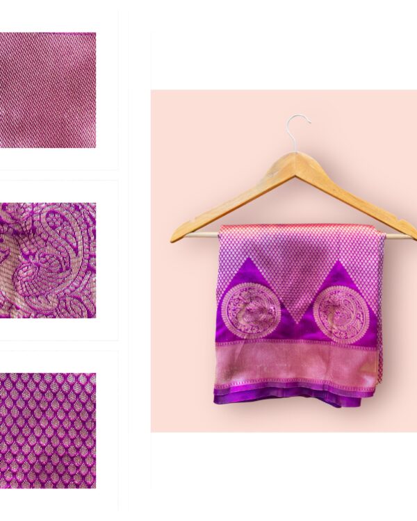 Gold Purple Semi-Banarsi Saree