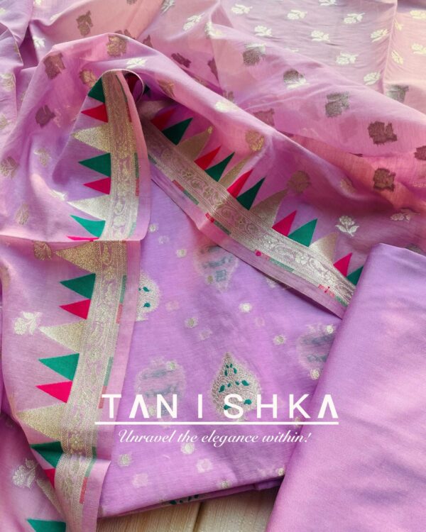 Banarsi Suit with Silver & Green Thread Work