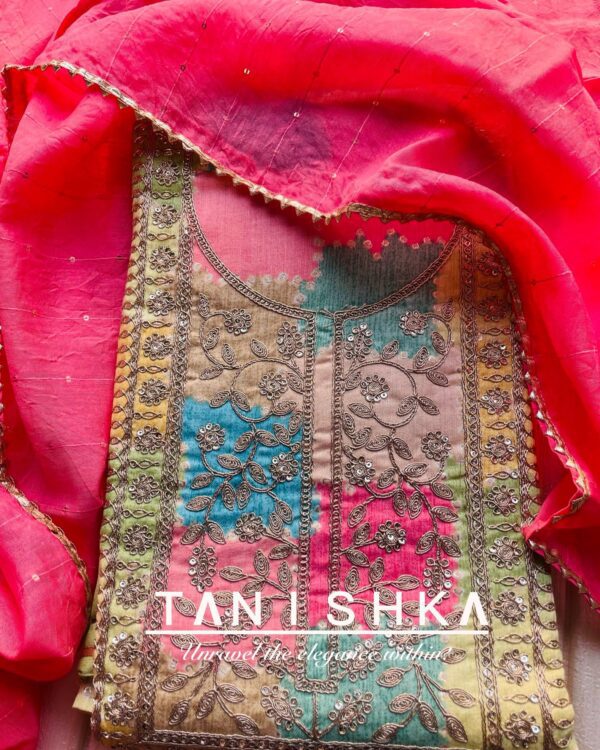 Glace Cotton Suit with Golden Work