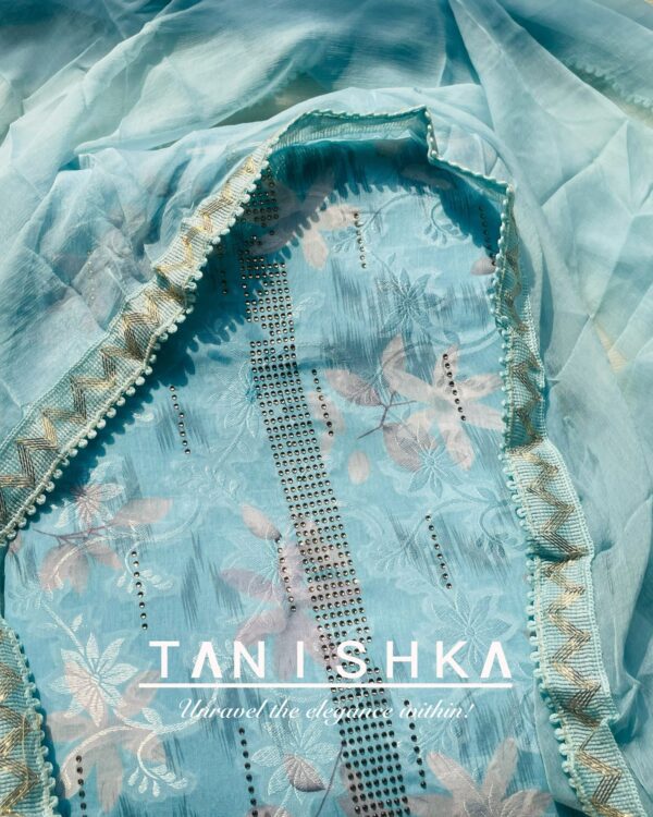 Printed Cotton Santoon Suit with Saroski Work