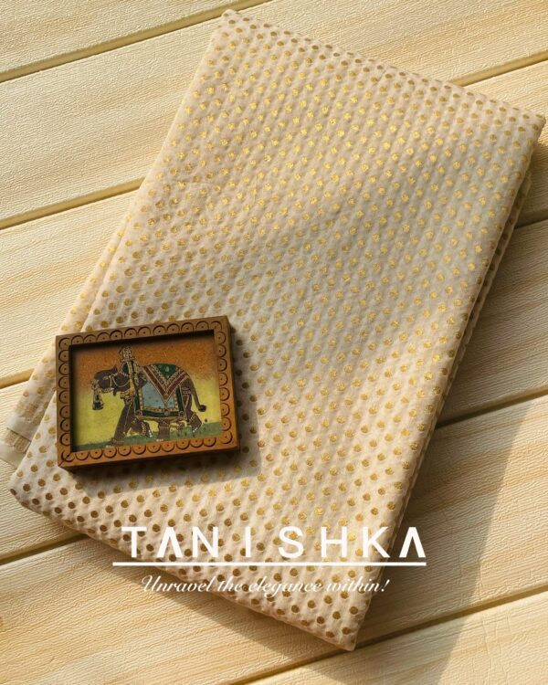 Banarsi Suit Fabric with Golden Zari Polka-dots