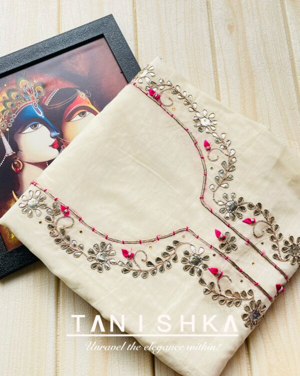 Chanderi Kurti Fabric with Gotapatti & Resham Thread Work