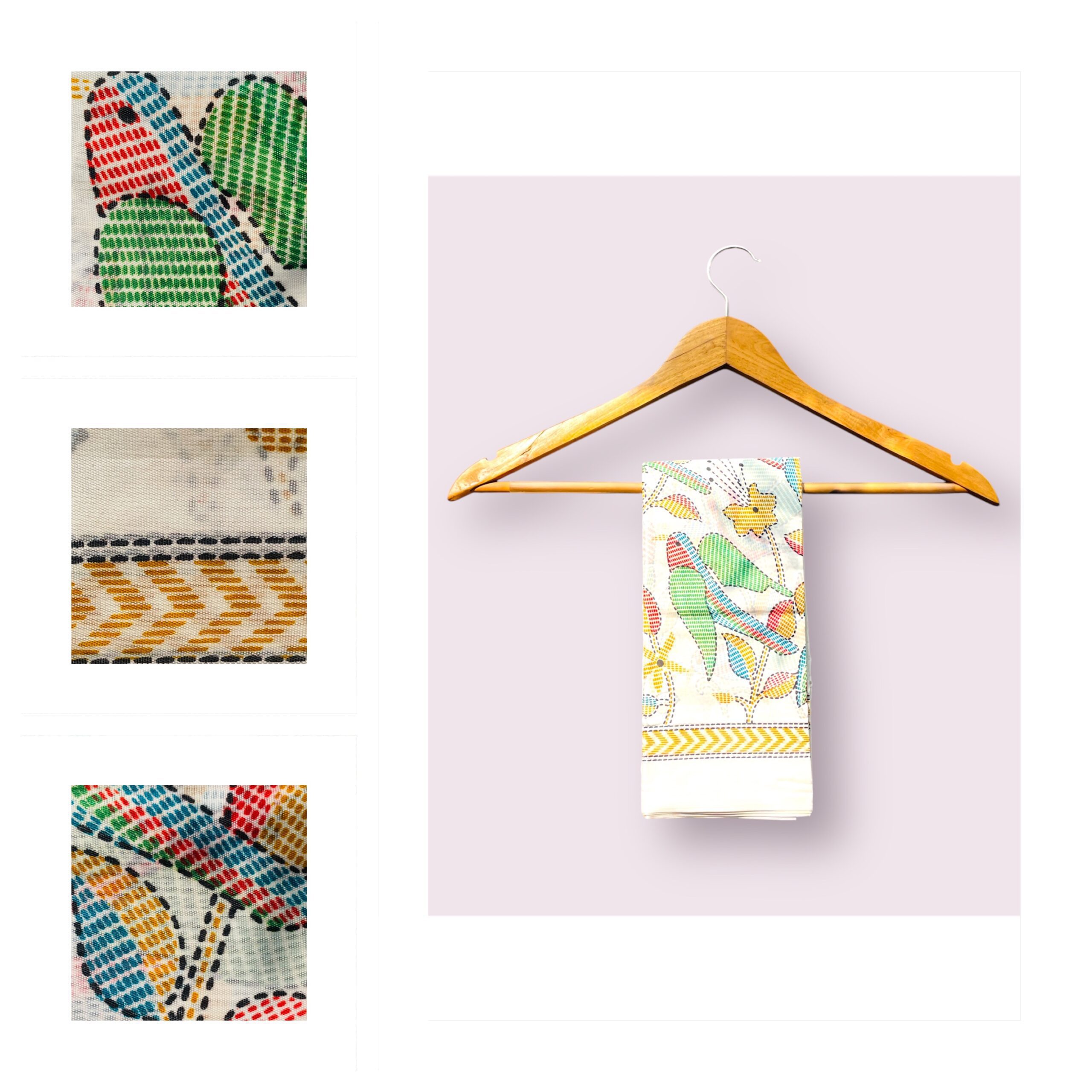 Sparrow Print Khadi Bengali Silk Saree